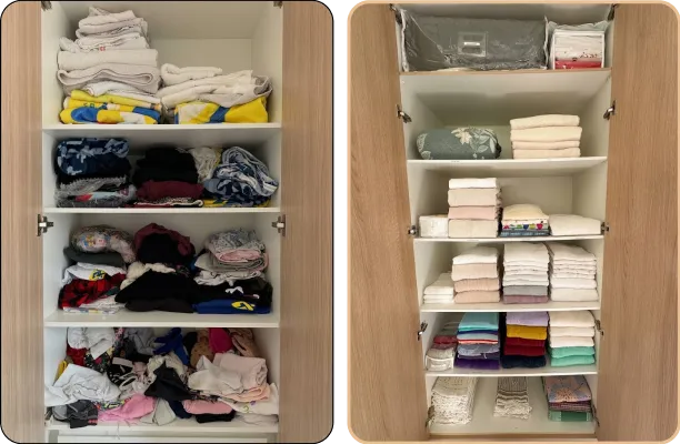 antes e depois de um serviço num closet